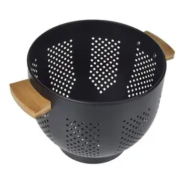 Kullesë metalike e zezë me doreza bambuje Ø22x18cm