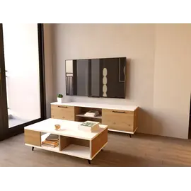 Mobilje VIVIENNE Dollap TV për dhomë ndenjeje + Tavolinë klubi Atlantik/i bardhë