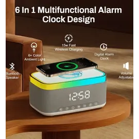 Boks Bluetooth MD-S300 me Orë Alarm LED, Karikim Wireless 15W dhe Dritë Ambienti