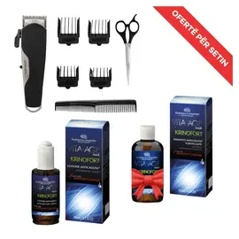 Set Makinë Qethje Goldmaster GM-8132 + Krinofort Losion Kundër Rënies së Flokëve + Krinofort Shampo Kundër Rënies Dhuratë