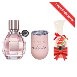 Set Viktor & Rolf Flowerbomb EDP 30ml për Femra + Gotë Termike Rozë “Coffee” 350ml + IDC Institute Smoothie Watermelon Bath Set Dhuratë