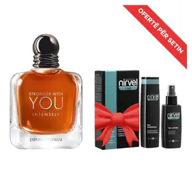 Set Parfum EMPORIO ARMANI Stronger With You Intensely EDP 100ML + Trajtim Kundër Rënies së Flokëve Nirvel Tec 250ML Dhuratë