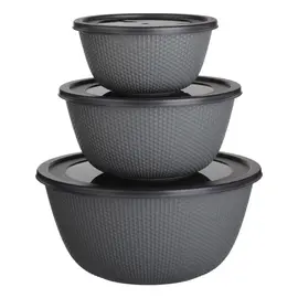 Set me tasa gri të rrumbullakëta me kapakë (0.5lt-1lt-2lt) - 3 copë