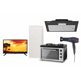 Set TV 32" Hoobart + Frigorifer Minibar 93L Hoobart + Mini Furre Luxell 40L + Aspirator Inkaso Hoobart + Tharese Flokesh Fuego