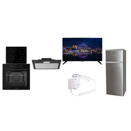 Set Furre Inkaso Hoobart + Suprine 4 Zona + Aspirator 52cm + TV 43" Hoobart Full HD Smart + Frigorifer 212L Hoobart + Tharese Flokesh First Austria