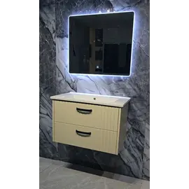 Mobilje Banjo MDF 80cm Platinium Bezh + Lavaman 80cm NEWARC + Pasqyre LED 80x70cm 3609B