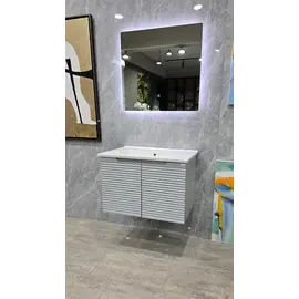 Mobilje Banjo MDF 80cm Riga Grey + Lavaman 80cm NEWARC + Pasqyre LED 80x70cm 3609B