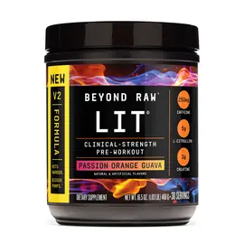 Beyond Raw LIT V2 Pre-Workout Passion Orange Guava energji dhe pump 30 porcione