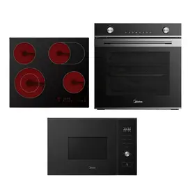 Set Furrë Inkaso Midea MO 713 TDE BK 72L A+ 60cm + Pianurë Midea MCH722F220K0 4 Vatra 60cm + Mikrovalë Midea MBMTG820H-BK 800W