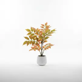 Vazo Qeramike me Lule Artificiale Jeshile-Kafe