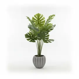 Vazo Qeramike e Bardhë me Lule Artificiale me Gjethe të Mëdha