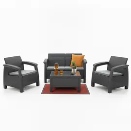 Set Outdoor Nera, Tavoline + Kolltuk 2+1+1+Shilte,Ratan plastike,Antracit