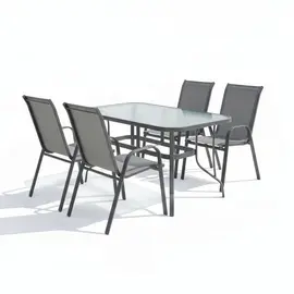 Tavolinë qelqi me këmbë metalike për ambiente të jashtme