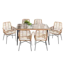 Set outdoor Stary me 6 karrige dhe tavolinë xhami për ambient ngrënieje