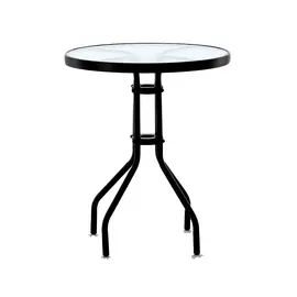 Tavolinë rrumbullake Napoli me xham dhe strukturë metalike për ambiente të jashtme