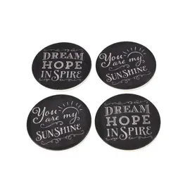 Coaster set / 10 cm / Rreth / Porcelan / Fushe te Zez + tekst