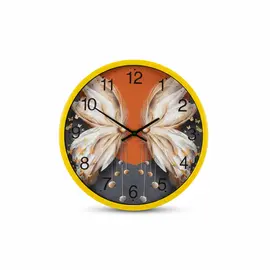 Ore Muri Analoge me Kornizë të Verdhe dhe Dizajn Fluturash