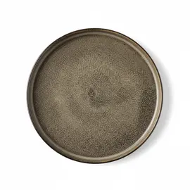 Pjatë Darke Porcelani 18cm, Rrethore me Buzë të Ngritur – Glasur Pikash Kafe/Gri