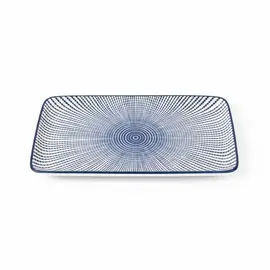 Tavë Pjekje Porcelani 20x11cm Bardhe–Blu me Model Gjeometrik
