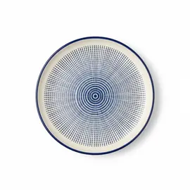 Pjatë Ëmbëlsire Porcelani 15cm Bardhë-Blu me Model Gjeometrik