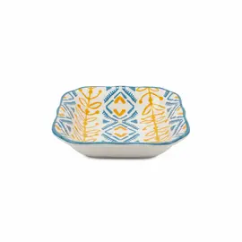 Tas Salce Porcelani 9cm, Verdhe-Blu, Dizajn Gjeometrik & Lule