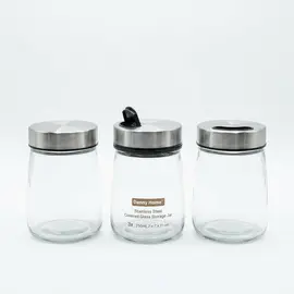 Set 3 Kavanozë Qelqi me Kapak Inoksi Danny Home 250 ml për Kuzhinë