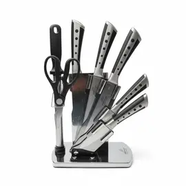 Set Thikash Kuzhine 7 Pjesë Inox me Doreza të Zeza dhe Mbajtëse Akryl