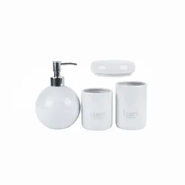 Lueré Set Aksesore Tualeti 5 Copë, Ngjyrë e Bardhë me Detaje Gri