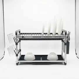 Binca Dish Rack – Osemetri tharëse enësh alumini kundër ndryshkut me tabaka dhe mbajtëse takëmësh