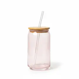 Filxhan Qelqi me Pip & Kapak Bambuje 480ml – Set 4 Copë, Rozë Transparent