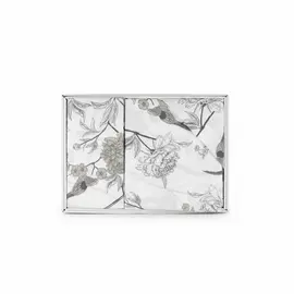 Bella Notte Set Mbulesë Jorgan 200x220 cm, Dizajn Lulesh & Zogj, Ngjyrë E Bardhë me Tonale Gri