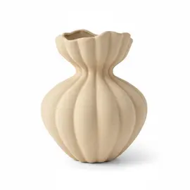 Vazo Dekorative Qeramike Mat në Ngjyrë Rëre, Dizajn me Fasha të Lakuara 20.5x23.5 cm