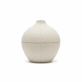 Vazo Dekorative Qeramike, Ngjyrë Bezhë me Pika, Formë Gjeometrike – 21 x 13 x 21 cm