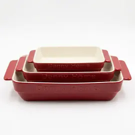 Danny Home Set Tavash Pjekjeje Porcelani, 3 Copë, Drejtkëndëshe, Ngjyrë e Kuqe