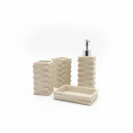 Aksesore Tualeti / Set 4 cope / Bezhe/ Material Guri kok metalike dizajn me dhembeza