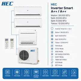 Kondicioner Multi Split HEC 26000 BTU Inverter me 3 Njesi 2x9000 & 12000 BTU