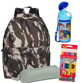 Seti shkollor 4 në 1: Çantë shpine, Kuletë, Kontenier uji, Lapsa me ngjyra