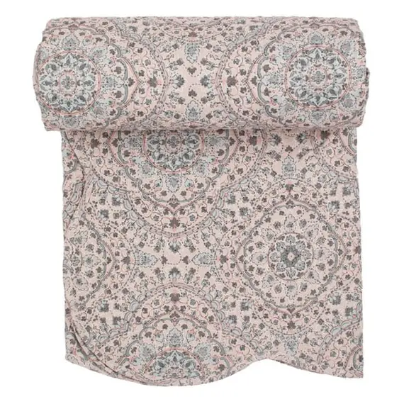 Mbulesë krevati gri dhe rozë me lule 160x230 cm