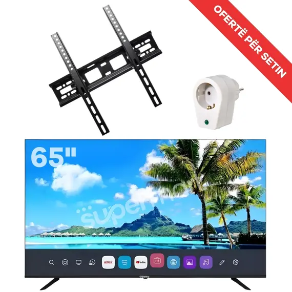 Set TV 65" Elektra ET-X65UHDD Led 4K UHD Smart + Mbajtëse TV 32-55 HT-002 + Mbrojtës Tensioni Hama 00223323