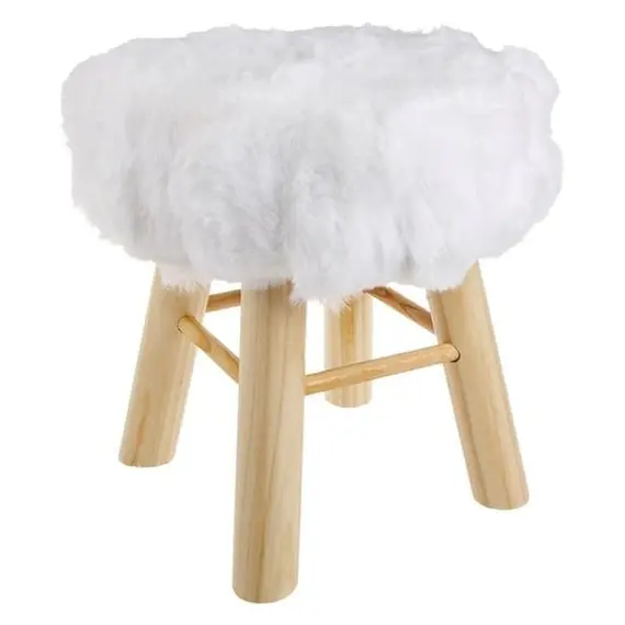 Stol dekorativ e bardhë me pellush Ø33x34cm