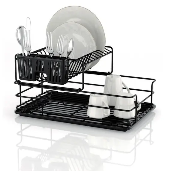 Mbajtëse metalike e zezë me 2 kate për pjata 48x33x24cm