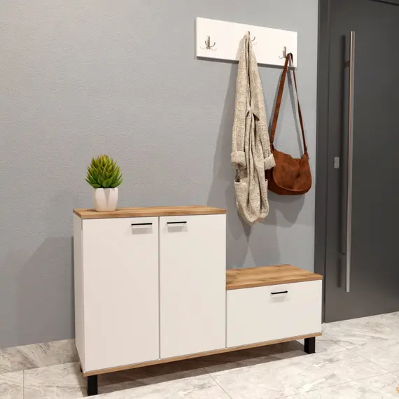 Mobilje VELUXA Set dollapësh dhe varësesh këpucësh i bardhë/Atlantik