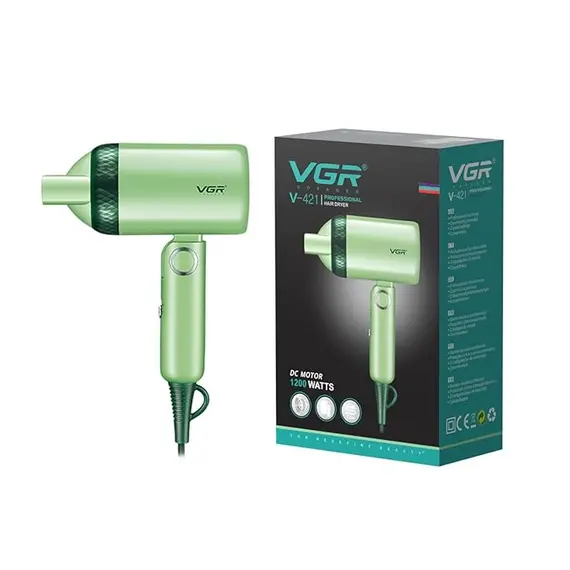 Tharëse Flokësh VGR V-421 Profesionale e Palosshme 1200W me Mbrojtje nga Mbinxehja – Jeshile