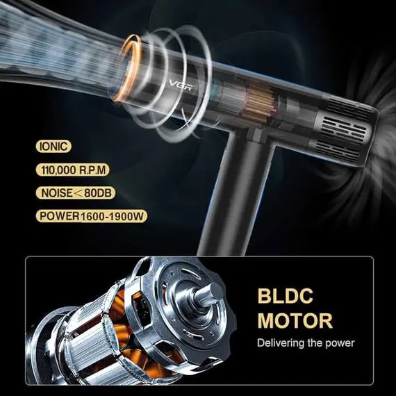 Tharëse Flokësh Profesionale VGR V-427 1900W me Motor BLDC 110000 RPM, Cool Shot, 3 imazh