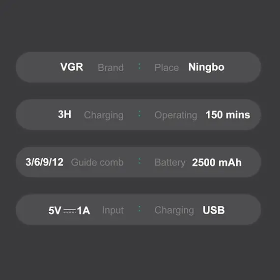 Makine Qethjeje Profesionale VGR V-269 9000 RPM me Ekran Digjital dhe Bateri 2500 mAh, 5 imazh