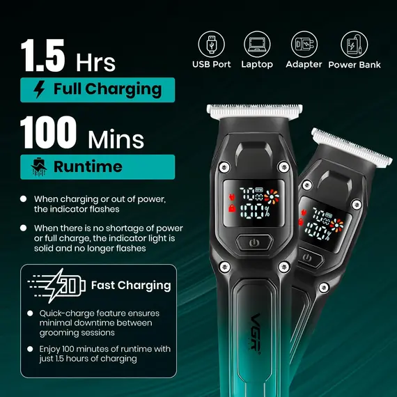 Makine Qethjeje Profesionale VGR V-964 me Turbo Mode, LED Display dhe Përdorim Cord/Cordless, 5 imazh