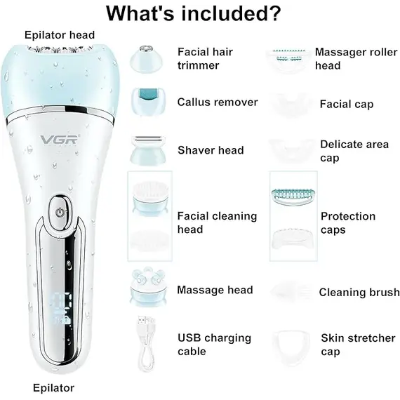 Epilator VGR V-733 6-në-1 Cordless IPX7 Waterproof – Blu, 2 imazh
