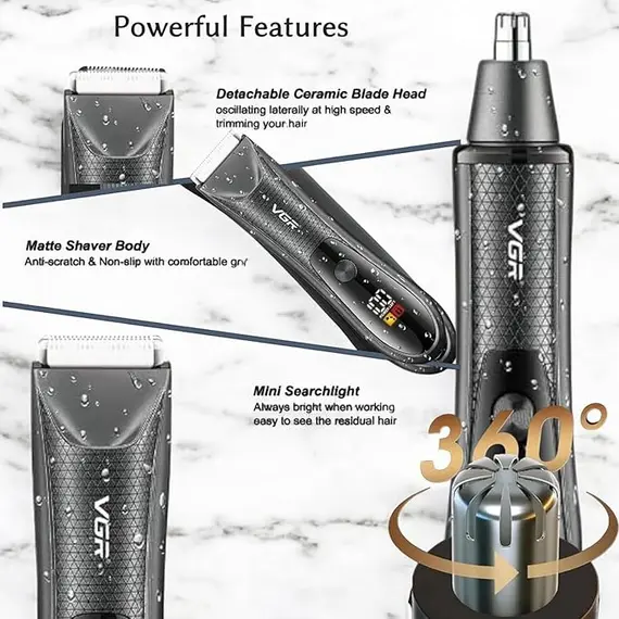 Makine Trupi & Hunde VGR V-934 Profesionale Waterproof IPX7 me Tehe Qeramike dhe USB Rechargeable, 6 imazh