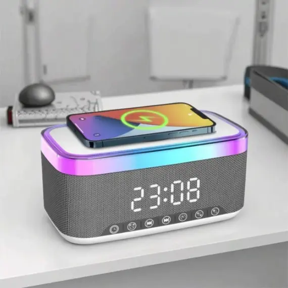 Boks Bluetooth MD-S300 me Orë Alarm LED, Karikim Wireless 15W dhe Dritë Ambienti, 6 imazh