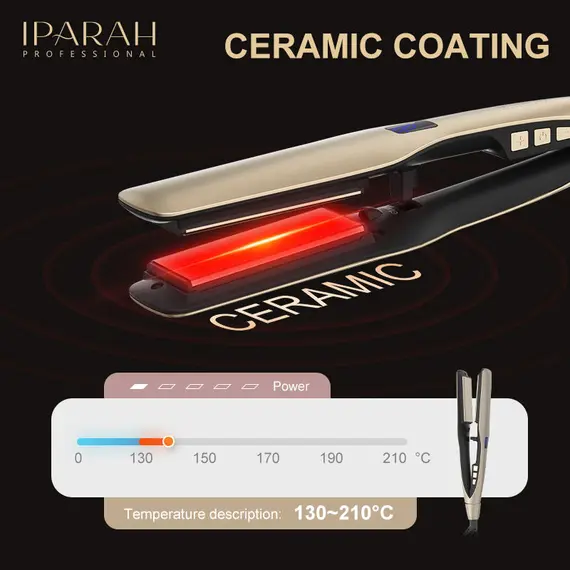 Pjaster Flokësh IPARAH P-115B 2në1 Profesionale me Pllaka të Gjera Qeramike, LED Display dhe Auto Shut-Off, 4 imazh